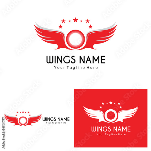 Wings Logo Design, Shield Wings Vector, Bird Feather Illustration