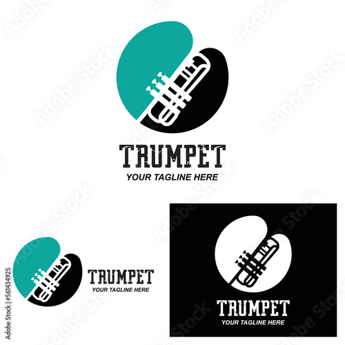 Trumpet logo design, generate melody, musical instrument vector sketch illustration