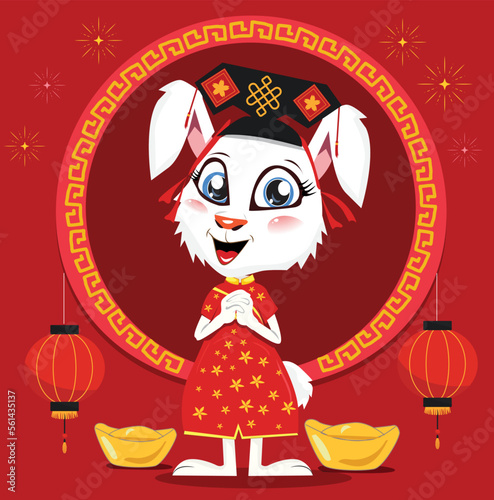 happy chinese new year 2023, year of the rabbit, happy new year illustration for posters, cards, calendars, signs, banners, websites, public relations and other designs