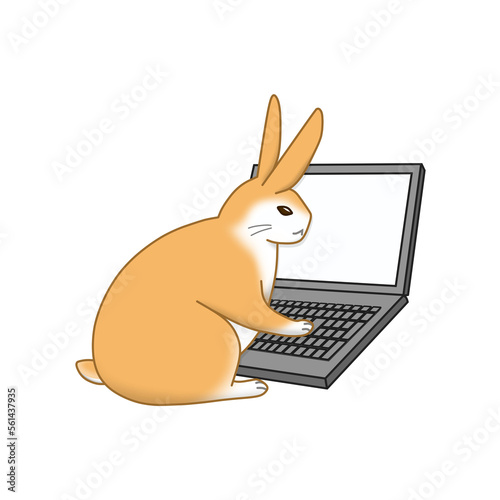 ノートパソコンで仕事をするウサギ