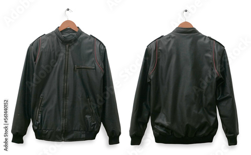 Cuadro en lienzo Black leather jacket, front and rear design, male jacket mockup template