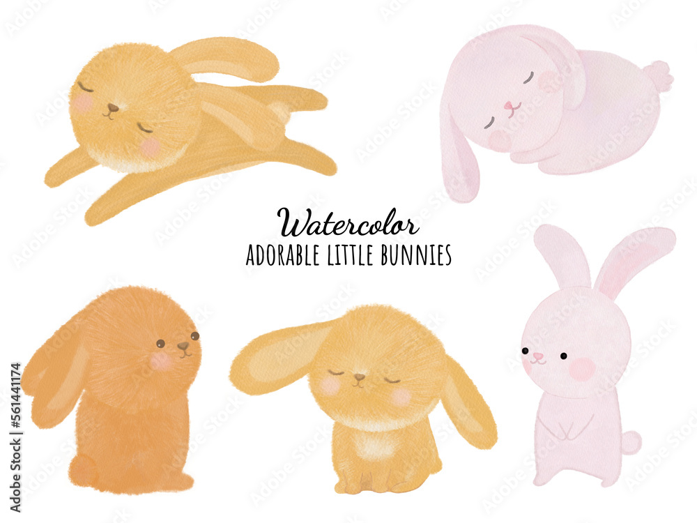 Watercolor Adorable Little Bunnies Illustration set