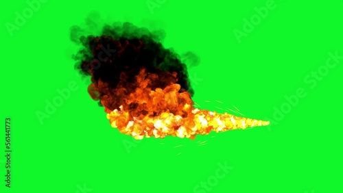 Flame Thrower with smoke on Green Screen