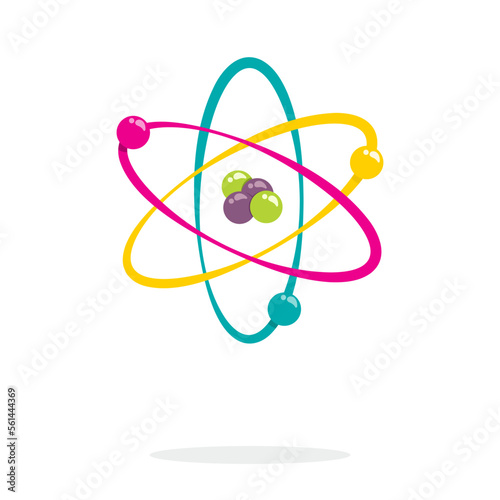 Atom with Electrons in Orbit vector illustration physical science graphic