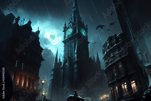 Print op canvas Criminals Rainy Dark Batman Gotham City Digital Art Image