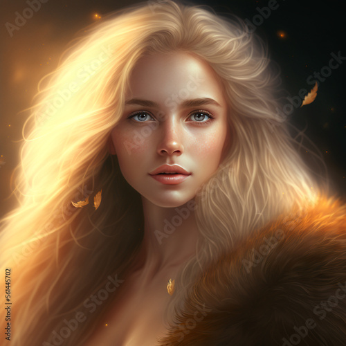 Blonde Girl Character With Long Hair In Golden Light Digital Art Image