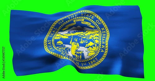 Flag of Nebraska realistic waving on green screen. Seamless loop animation with high quality