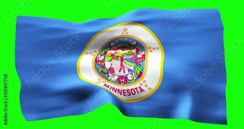 Flag of Minnesota realistic waving on green screen. Seamless loop animation with high quality