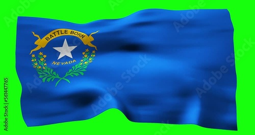 Flag of Nevada realistic waving on green screen. Seamless loop animation with high quality