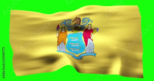 Flag of New Jersey realistic waving on green screen. Seamless loop animation with high quality