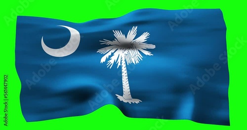 Flag of South Carolina realistic waving on green screen. Seamless loop animation with high quality