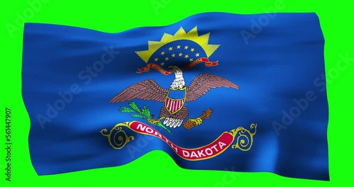 Flag of North Dakota realistic waving on green screen. Seamless loop animation with high quality