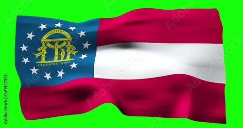Flag of US Georgia realistic waving on green screen. Seamless loop animation with high quality