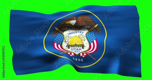 Flag of Utah realistic waving on green screen. Seamless loop animation with high quality