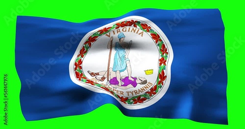 Flag of Virginia realistic waving on green screen. Seamless loop animation with high quality