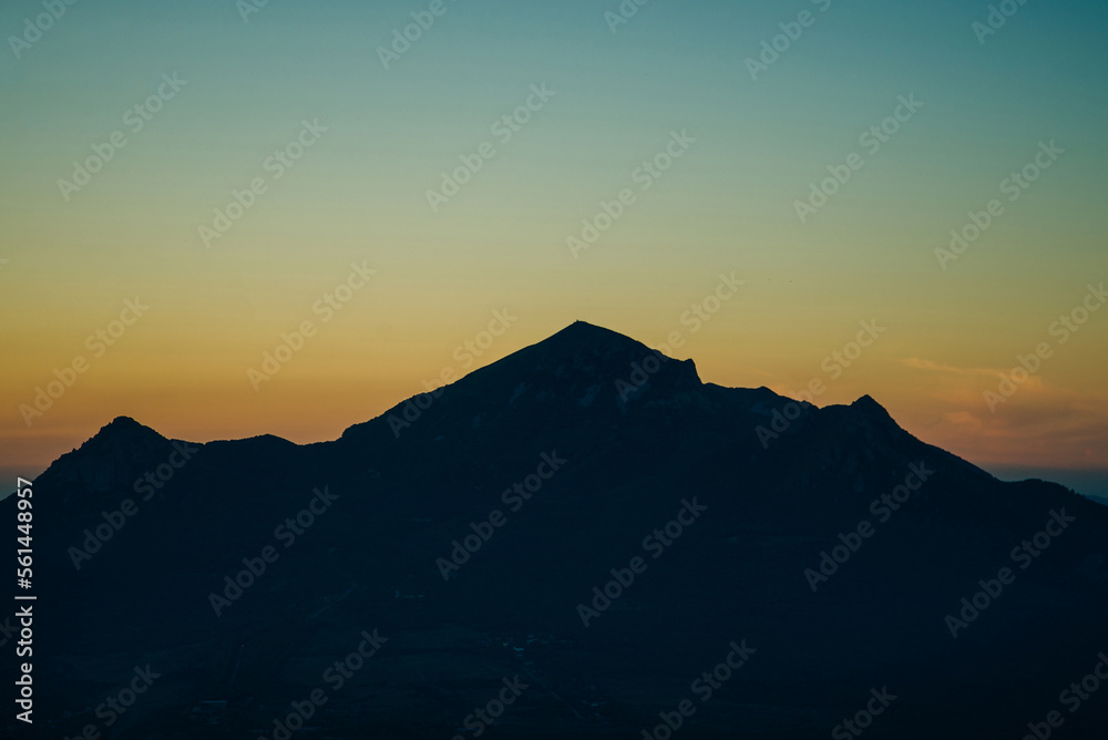 View of the city of Pyatigorsk from the top of Mount Mashuk on the sunset