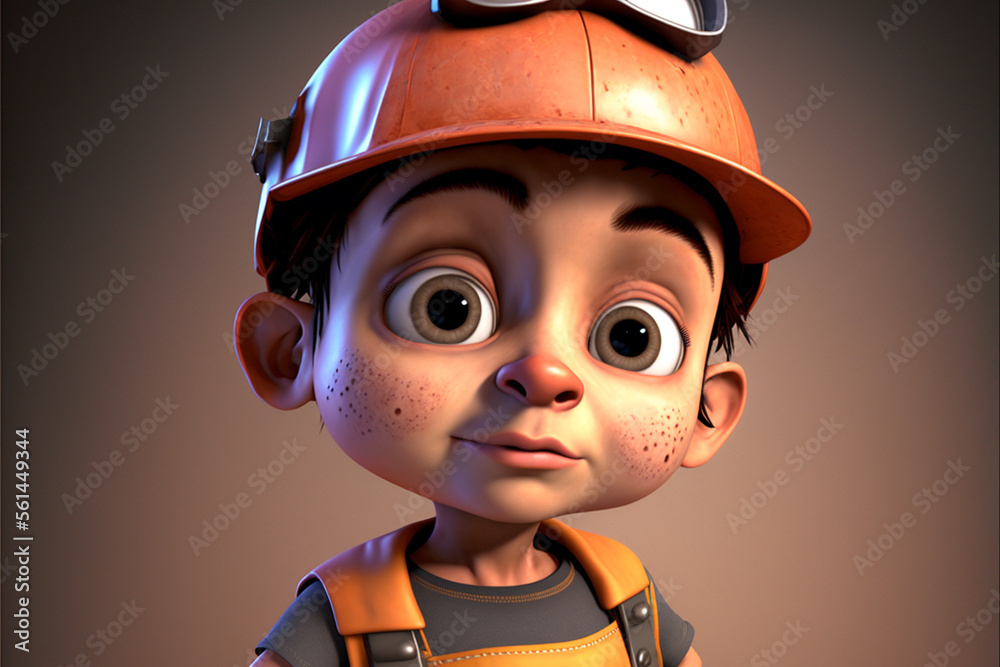 Construction worker, boy with a helmet portrait, engineer cartoon kid. AI generative Construction worker, boy with a helmet portrait, engineer cartoon kid. AI generative