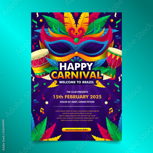 Colorful Happy Brazilian Festival Flyer with flat design