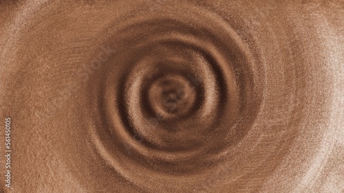Abstract graphic design of sand textured background mixed with talcum powder or whirlpool from dark brown beige tone center.