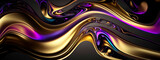 panoramic abstract liquid metal, iridescent, purple and gold wave