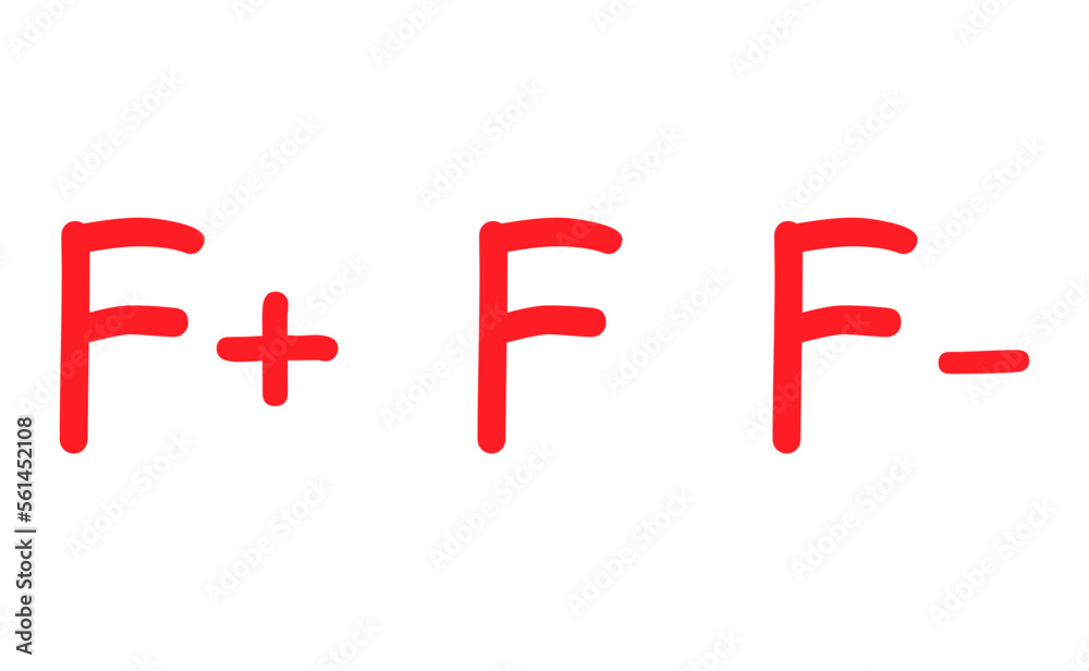 Set of Grade result F. Hand drawn icon in red color. Test exam mark report vector illustration Set of Grade result F. Hand drawn icon in red color. Test exam mark report vector illustration