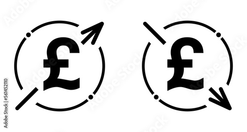 Set of cost symbol pound increase and decrease icon. Money vector symbol isolated on background