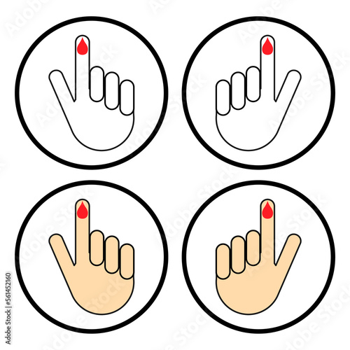 Set of Hand finger with drop blood icon, medical health test symbol, control measurement vector illustration