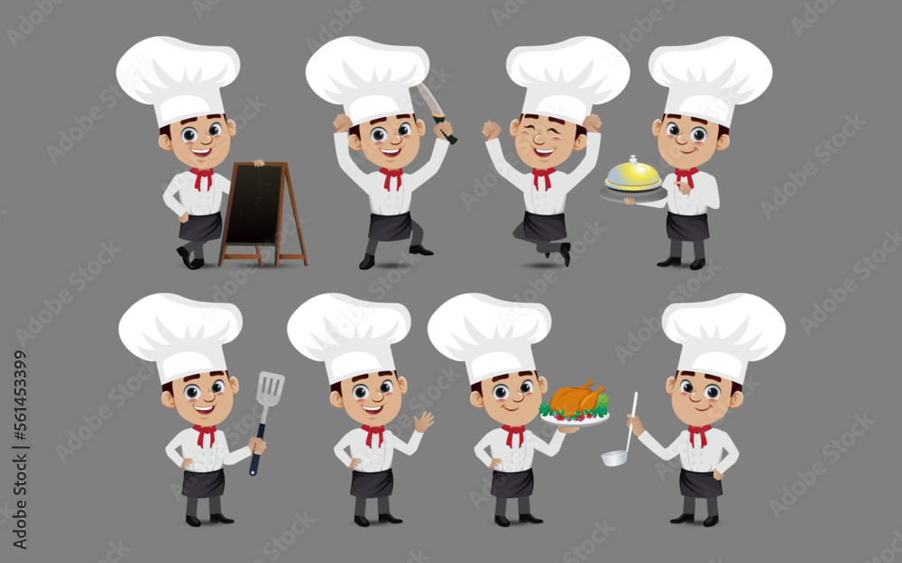 Set of Chef characters in different poses Set of Chef characters in different poses