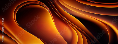 Panoramic orange abstract wave wallpaper, orange background