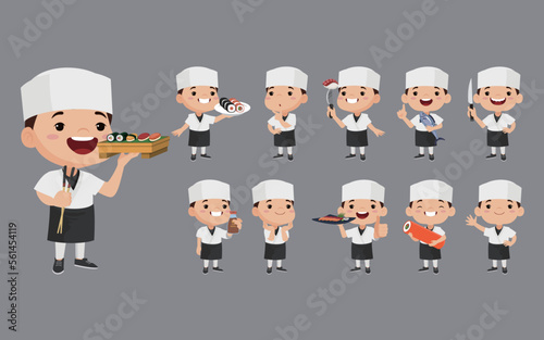 Asian chef holding Japanese cook