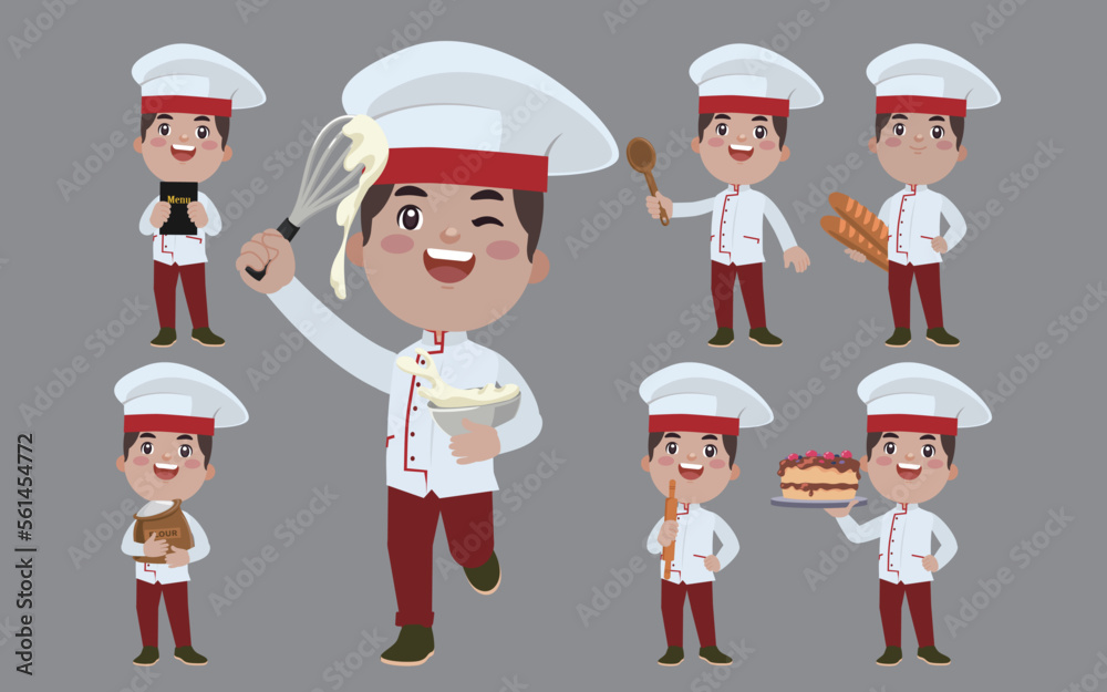 Set of Chef characters in different poses Set of Chef characters in different poses