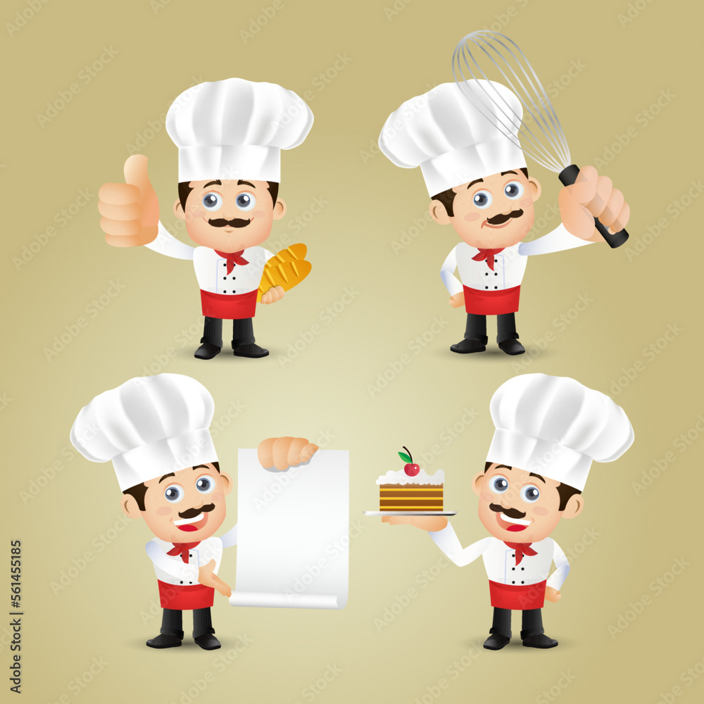 Set of Chef characters in different poses Set of Chef characters in different poses