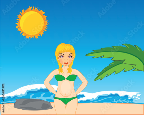 Making look younger beautiful girl on seashores