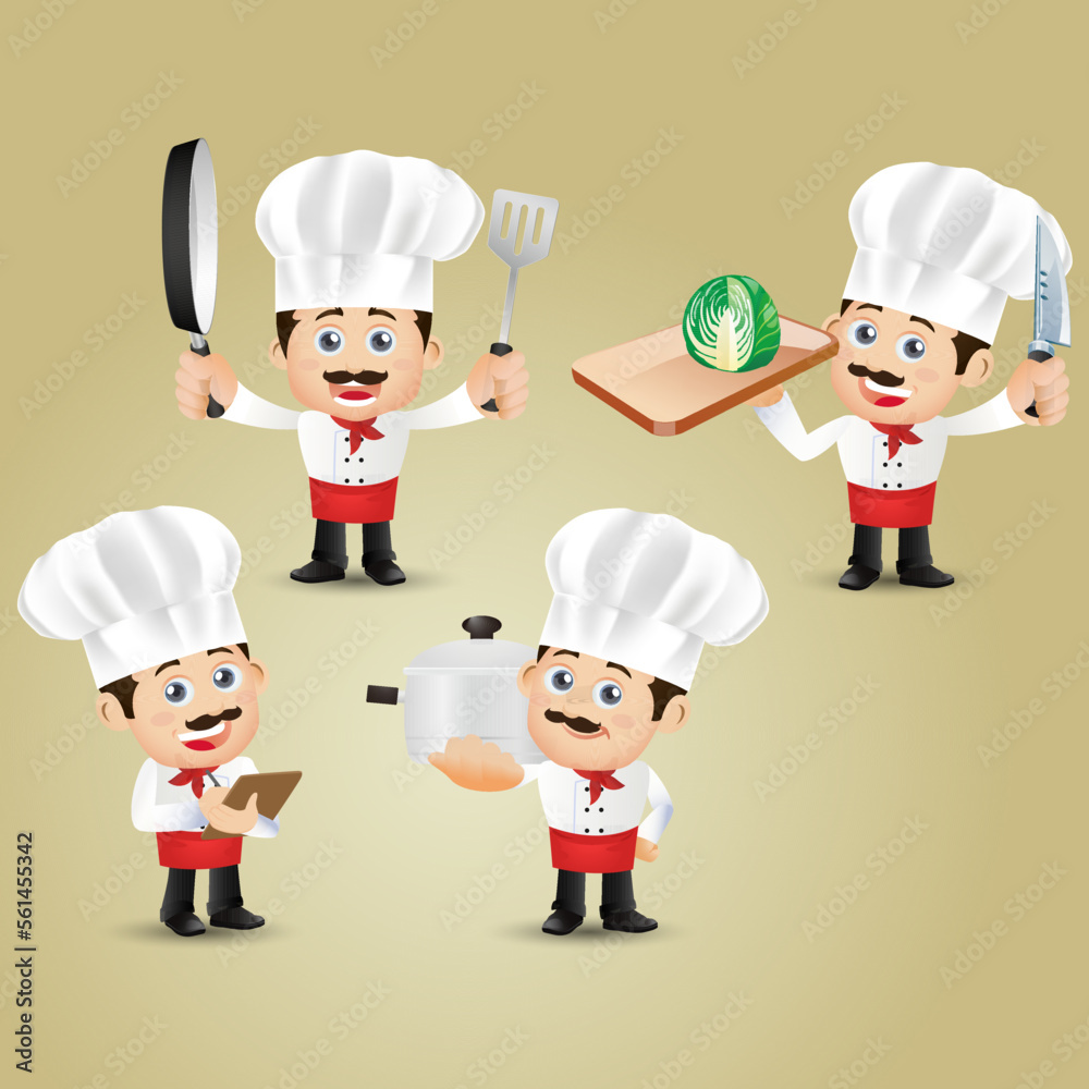 Set of Chef characters in different poses Set of Chef characters in different poses