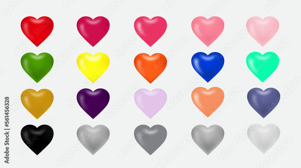 Love heart 3d symbol icons illustration collection