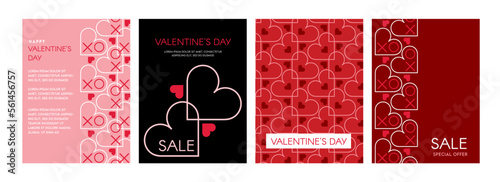 Valentines day. Romantic set vector pattern backgrounds. Modern pink and red pattern with hearts for wedding, valentine's day, birthday. Ornament for postcards, wallpapers, wrapping paper, hobbies.