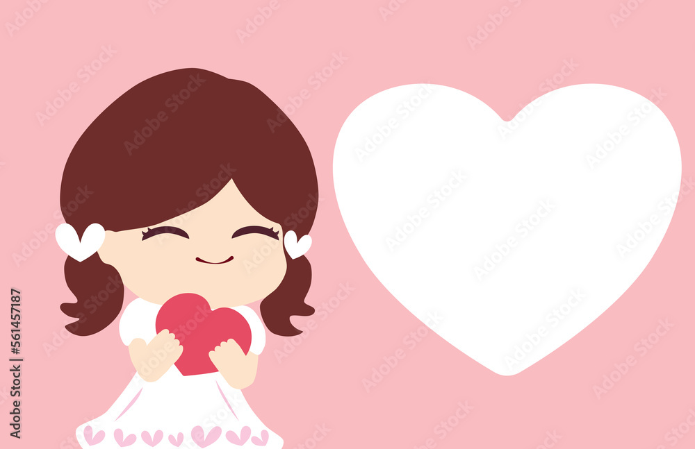 girl with heart vector for Valentine's day decoration 