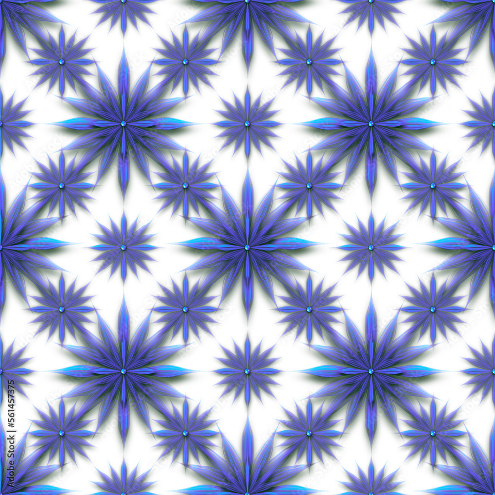 花模様のリピートパターン、光る星の様な壁紙模様、シームレスパターンの背景イラスト、繰り返す立体模様