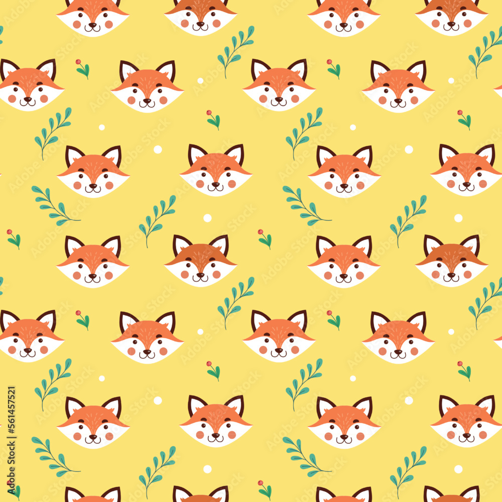 Cute fox pattern, animal face print. Autumn kid, winter forest baby print, pretty geo woodland, kawaii wildlife person. Decor textile, wrapping paper, wallpaper. Vector seamless tidy background Cute fox pattern, animal face print. Autumn kid, winter forest baby print, pretty geo woodland, kawaii wildlife person. Decor textile, wrapping paper, wallpaper. Vector seamless tidy background