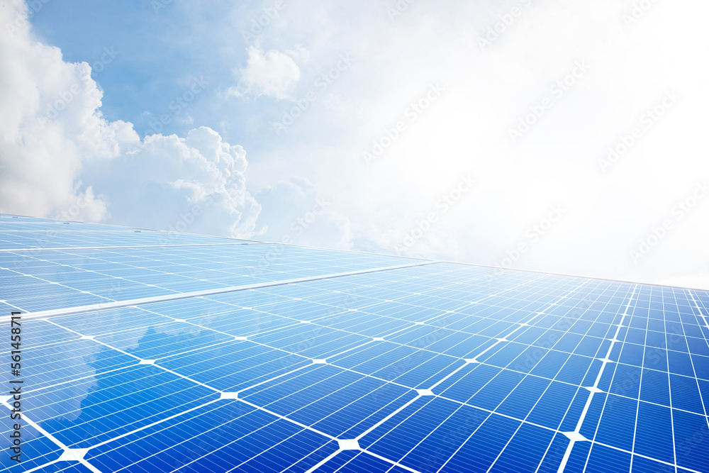 Solar panels reflect sparkling light From the sunlight and blue sky-sustainable energy, Clean and the environment	