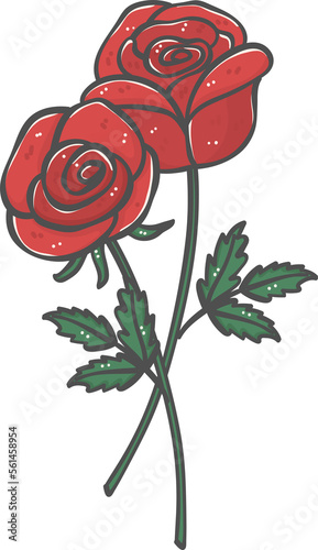 bunch of cute romantic Valentine red roses flowers bouquet cartoon doodle 