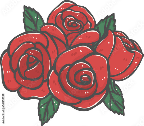  Valentine red roses flowers bouquet cartoon doodle 