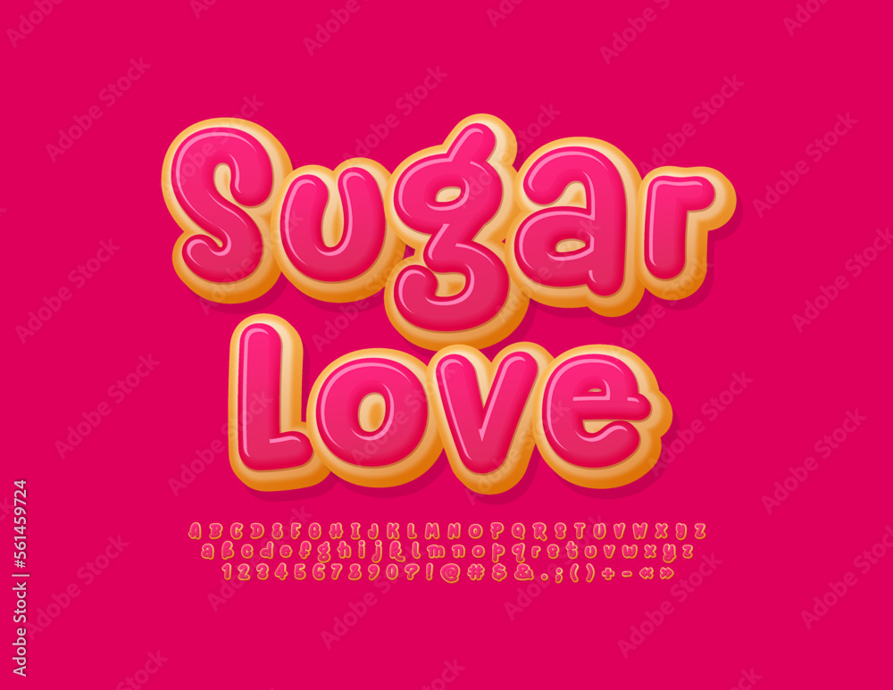 Vector playful Emblem Sugar Love. Sweet Donut Font. Funny handwritten Alphabet Letters and Numbers set