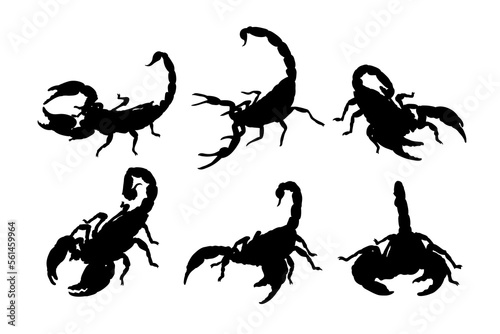 Set of silhouettes of scorpions vector design