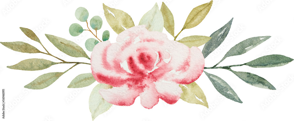 Pink rose border watercolor