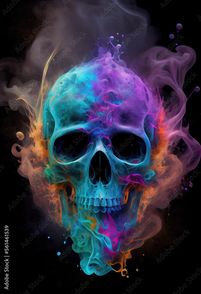 Skull in the colorful smoke. Isolated. Generative ai. Skull in the colorful smoke. Isolated. Generative ai.