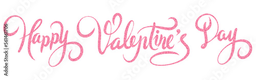 Happy Valentine's Day lettering with pink glitter. hand drawn without background