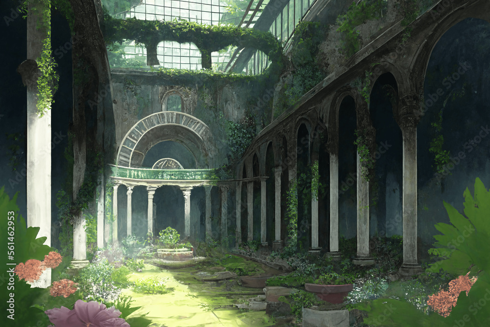 Naklejka premium アニメ映画風の城や室内背景のイラスト(AI generated image)