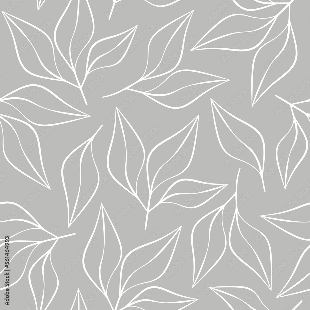 Botanical seamless pattern vector. Abstract linear branches floral backdrop illustration. Wallpaper, grey monochrome background, fabric, textile, print, wrapping paper or package design.