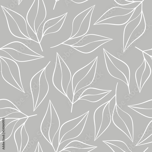 Botanical seamless pattern vector. Abstract linear branches floral backdrop illustration. Wallpaper, grey monochrome background, fabric, textile, print, wrapping paper or package design.